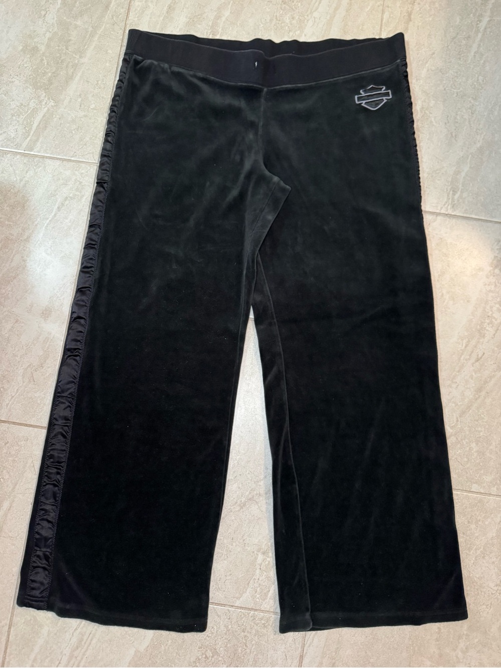 Harley-Davidson Black green Velour Track Pants with Side Satin Trim